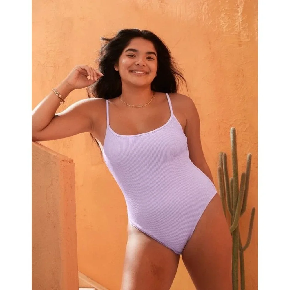 NWOT Aerie Crinkle Scoop Full Coverage One Piece‎ Swimsuit Lilac Purple XXL